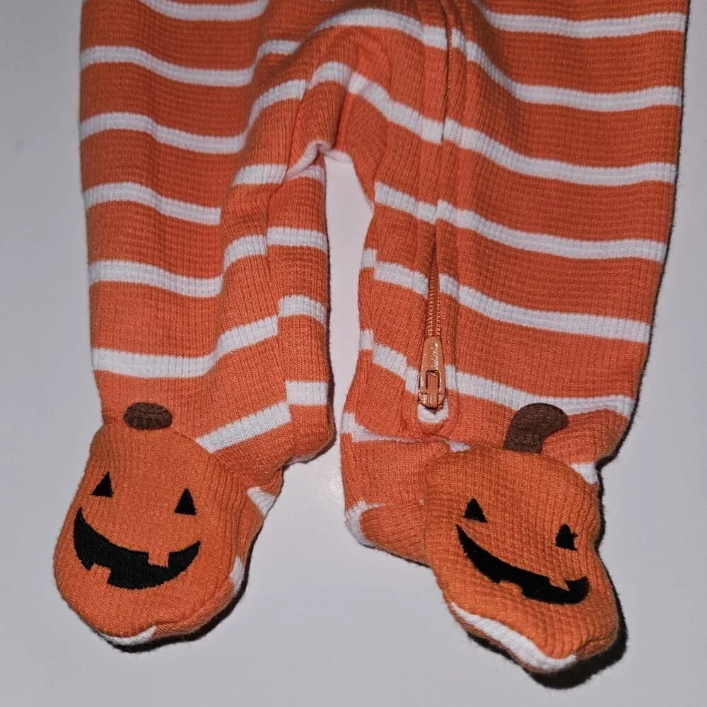 NWT 2 Halloween Footie Pajamas Lot Newborn Waffle Knit Jack-O-Lantern Carter's